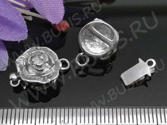 Замочек-застёжка №34 Розочка на 1 нить 16*11*8мм цвет платины (Brass)