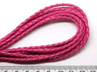 Шнур кожаный 05 кожзам плетёный круглый 3мм ярко-розовый (1м)