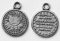 Подвеска Монета 07 двусторонняя с рисунками 20*16*1,5мм античное серебро УЗОР 01 (литьё)