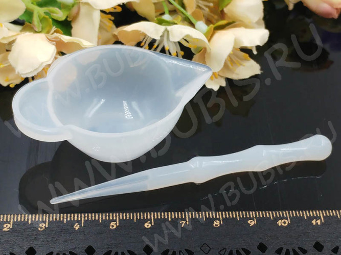 Комплект для работы со смолой 04 силиконовый стаканчик 6*4*2см + силиконовая палочка 9см полупрозрачные (инструменты для бижутерии)