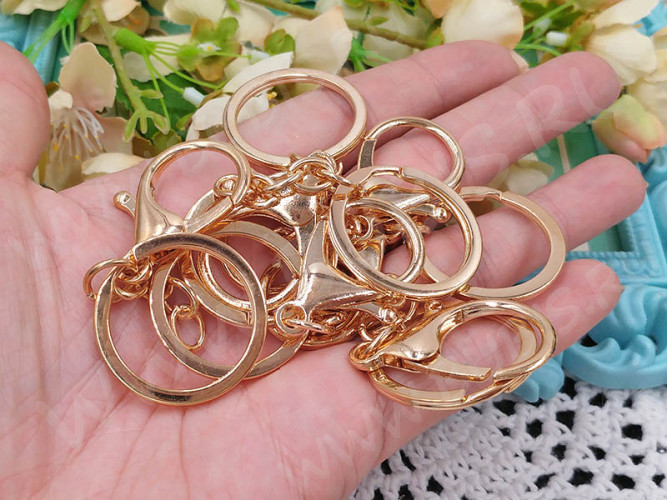 Карабин для брелка 30 с карабином и кольцом 68мм розовое золото (сплав и Iron)