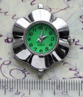 Заготовка для часов 008 Цветочек 30*25*7,7мм цвет платины+зелёный (часы)