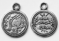 Подвеска Монета 07 двусторонняя с рисунками 20*16*1,5мм античное серебро УЗОР 03 (литьё)