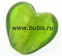 128 Бусина Сердце с серебром 12*12*8мм цвет 10 св.зелёный (венецианское стекло)