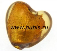128 Бусина Сердце с серебром 12*12*8мм цвет 09 т.золотистый (венецианское стекло)