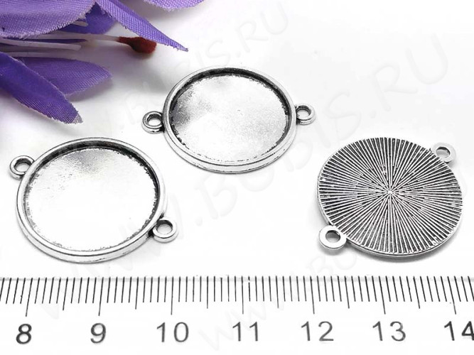 280 Коннектор-сеттинг Круг (сеттинг 20мм) 29,5*23*1,7мм античное серебро (литьё)