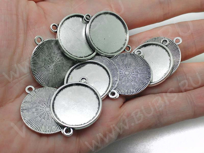280 Коннектор-сеттинг Круг (сеттинг 20мм) 29,5*23*1,7мм античное серебро (литьё)