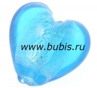 128 Бусина Сердце с серебром 12*12*8мм цвет 01 св.голубо-бирюзовый (венецианское стекло)
