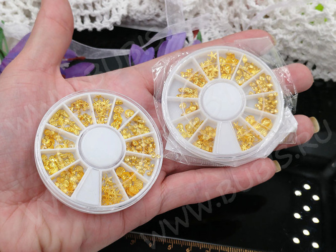 Наполнение для смолы и бутылочек 065 фигурки Морские фигуры микс 2-6*0,5-2мм золотистые в контейнере (декор)