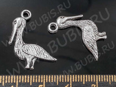 Подвеска Птичка 04 двусторонняя Пеликан 23,5*13*2,5мм античное серебро (литьё)