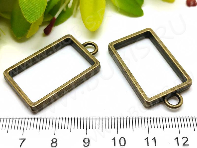 Подвеска Рамка 08 Прямоугольник для эпоксидки/полимерки 34,5*19,5*4,2мм античная бронза (литьё)
