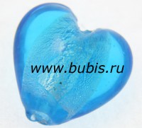 117 Бусина Сердце с серебром 15*15*9мм цвет 01 голубо-бирюзовый (венецианское стекло)