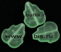 Бусина Листик 02 12,5*10,5*3мм матовый св.зелёный полупрозрачный (стекло)