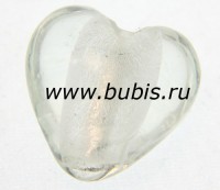 117 Бусина Сердце с серебром 15*15*9мм цвет 02 прозрачный (венецианское стекло)