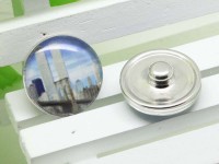 Кнопка для браслета Нуса (Noosa) 044 18мм Нью-Йорк Башни-близнецы (стекло и латунь)