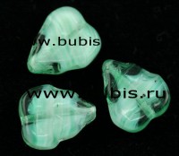 Бусина Листик 02 12,5*10,5*3мм св.зелёно-белый полупрозрачный (стекло)