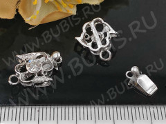 Замочек-застёжка №60 Цветочек со стразом на 1 нить 17,5*17*5,5мм цвет платины и прозрачный (Brass и стекло)