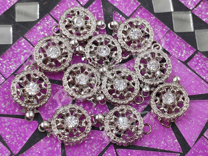 Замочек-застёжка №61 Круг со стразом на 1 нить 17,5*12*6мм цвет платины и прозрачный (Brass и стекло)