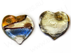 Подвеска Сердечко 02 20*18*4мм сине-золотисто-серебристое (венецианское стекло)