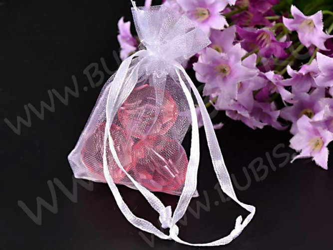 (СКИДКИ!!!) Мешочек органза 13 70*50мм БЕЛЫЙ без рисунка (упаковка для украшений) (10шт.)