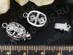 Замочек-застёжка №68 Овальный со стразами на 1 нить 19,5*9,5*6мм цвет платины (Brass)