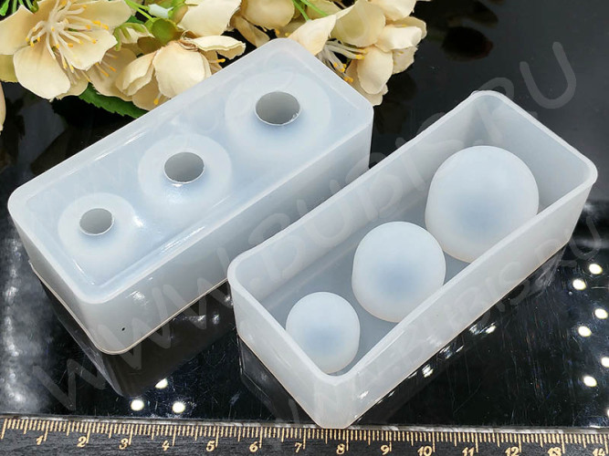 Молд 118 для эпоксидной смолы 90*39*25мм Шары (сферы) 15мм+20мм+25мм (силикон)
