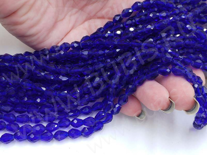 (ОПТ) Бусина Капля гранёная 7,5*6*6мм синяя прозрачная (имитация Сваровски) (НИТЬ)