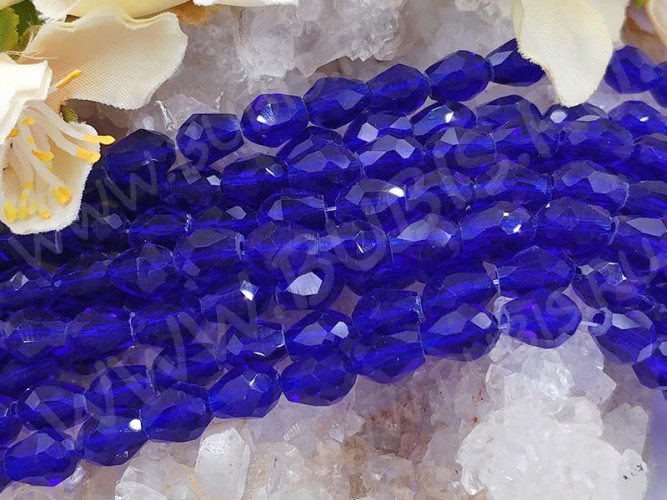 (ОПТ) Бусина Капля гранёная 7,5*6*6мм синяя прозрачная (имитация Сваровски) (НИТЬ)