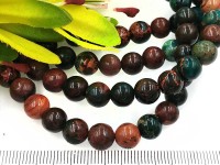 (ОПТ) Бусина округлая 8мм Хризоколла коричнево-зелёная натуральная (камни LUX) (НИТЬ)