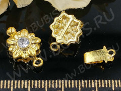 Замочек-застёжка №71 Цветочек со стразом на 1 нить 16,5*10*6мм золотистый и прозрачный (Brass и стекло)