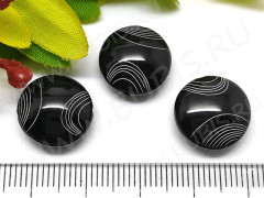 Бусина каменная Круг 19 с рисунком полоски 14*14*7мм Агат чёрный (камни)