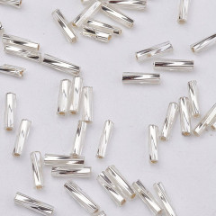 Бусина стеклянная Трубочка 12*2мм бисер стеклярус витой серебристый (стекло) (ок.130шт)