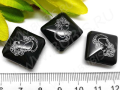 Бусина каменная Ромб 07 с рисунком Девушка 23*22*8,5мм Агат чёрный (камни)