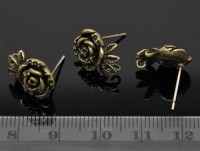 Пуссеты ("гвоздики") №025 Розы с листиками 16,5*14,3*10,5мм античная бронза (Brass) (1 пара)