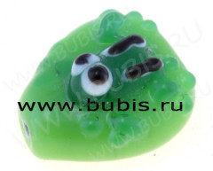 121 Бусина Треугольная с лягушкой 18*16*11мм св.зелёная (Lampwork)