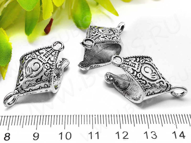 Концевик 048 крупный с узорами 32*18,5*13,5мм античное серебро (литьё)