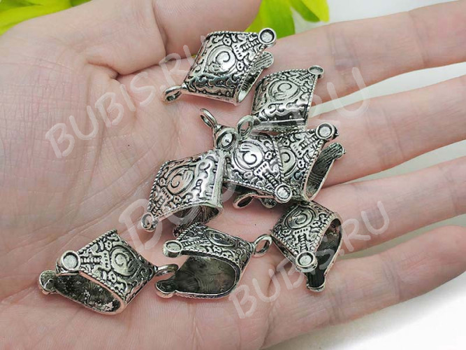 Концевик 048 крупный с узорами 32*18,5*13,5мм античное серебро (литьё)