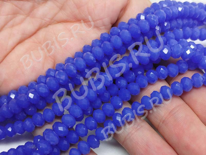 (ОПТ) Бусина Абакус гранёный 6*6*4,5мм Хрусталь синий полупрозрачный (имитация Сваровски) (100шт.)