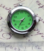 Заготовка для часов 038 кулон округлый 25*24,5*7мм цвет платины+зелёный (часы)