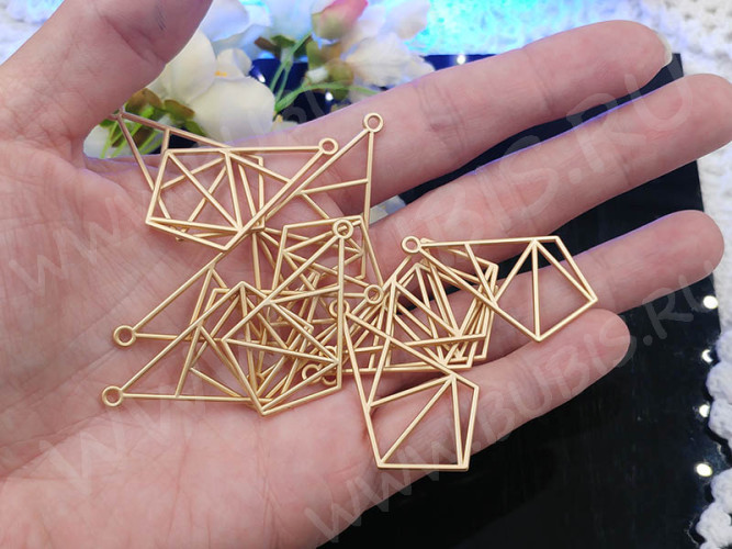 Подвеска Рамка 37 Капля геометрическая 40*24*1,2мм матовая золотистая (литьё)