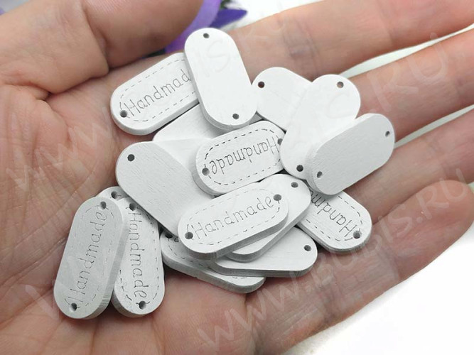 Бусина Овал 04 коннектор "Hand made" 24*12*2,5мм белый (дерево)