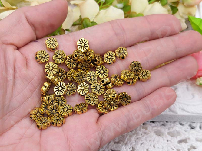 (СКИДКИ!!!) Бусина 179 Цветочек 22 8,5*7*3,5мм античное золото (литьё) (10шт.)