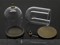 Пузырь стеклянный 08 Колба+сеттинг+шапочка с петлёй 38*25*25мм прозрачная и античная бронза (стекло и  Brass)