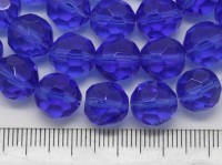 Бусина округлая гранёная 10*10*9,5мм т.голубая прозрачная (стекло)