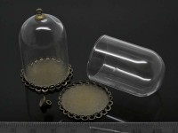 Пузырь стеклянный 10 Колба+сеттинг+шапочка с петлёй 38*25*25мм прозрачная и античная бронза (стекло и  Brass)