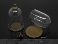 Пузырь стеклянный 09 Колба+сеттинг+шапочка с петлёй 25*17*17мм прозрачная и античная бронза (стекло и  Brass)