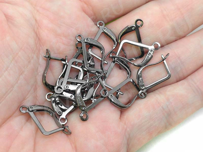 Швензы с английским замком №50 прямоугольные 18*13*2мм чёрный никель (Brass) (1 пара)