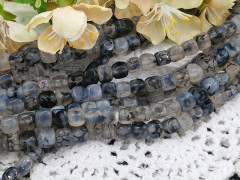 (ОПТ) Бусина каменная Кубик 09 7,5*7мм Агат Вены Дракона серый натуральный (камни) (полуНИТЬ)