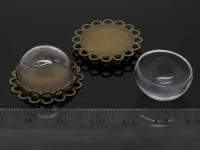 Пузырь стеклянный 11 Полусфера+сеттинг 25*25*12мм прозрачная и античная бронза (стекло и  Brass)