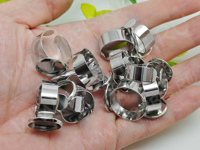 Основа (заготовка) для кольца 093 18мм с сеттингом 14мм цвет платины (Brass)